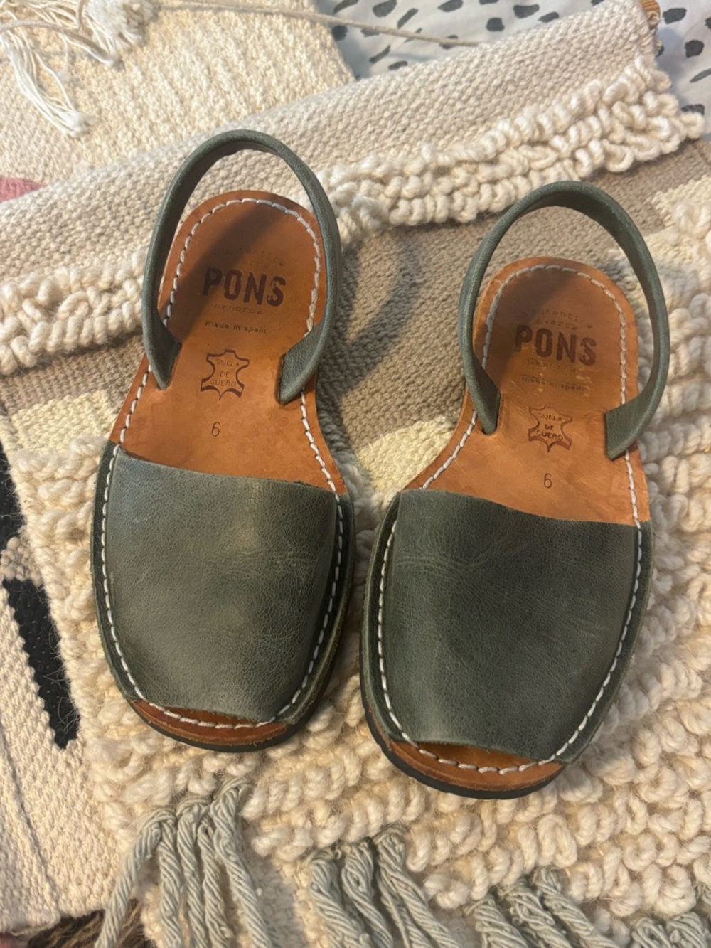 SOLD Pons Womens Size 6 Olive Leather Slingback Sandals